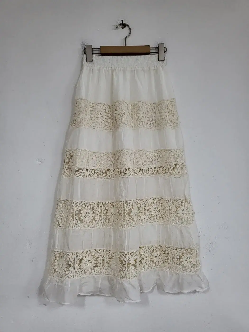 Women's White Embroidered See-Through Banded Long Skirt 27