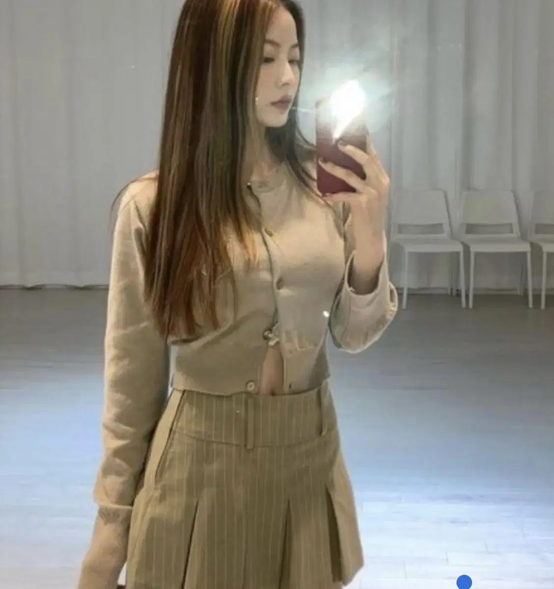 (임보라착용)스푸닝 PIN-STRIPE SKIRT 베이지 s/m