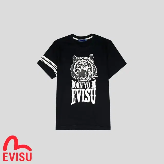 EVISU 에비수 진스 블랙 호랑이 빅프린팅 암프린팅 코튼 반팔 티셔츠