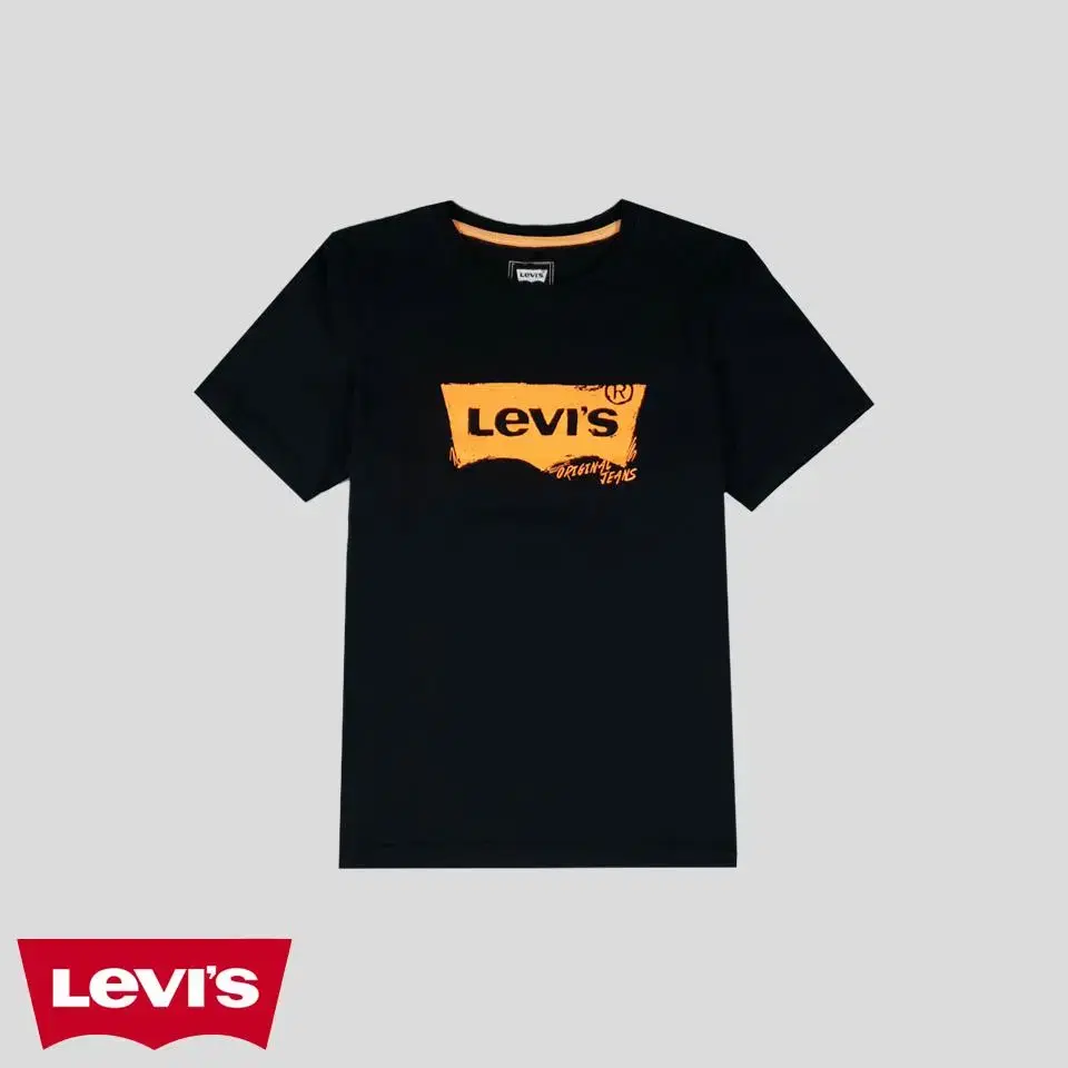 Levi's Black Neon Orange Drawing Big Logo Printed Cotton Short Sleeve T-Shirt SIZE