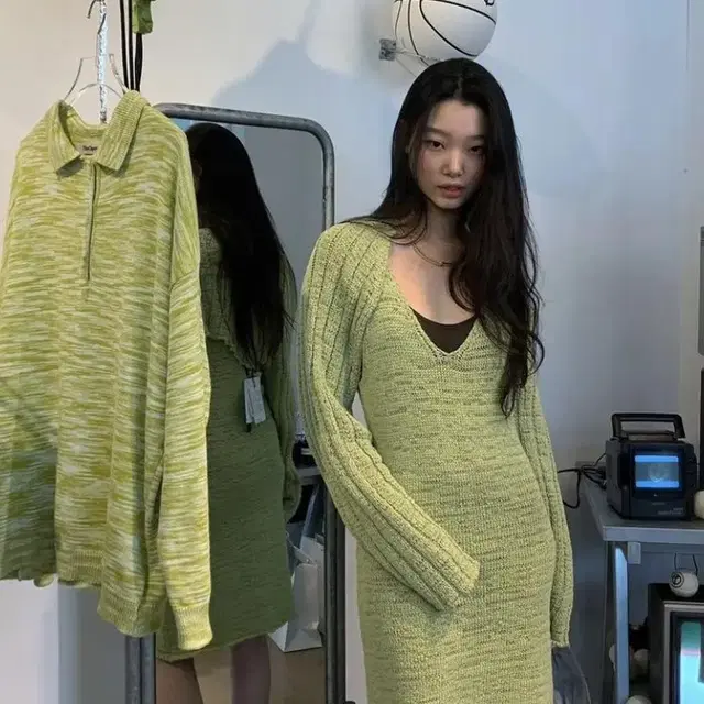 더오픈 cotton knit sleeveless dress, green