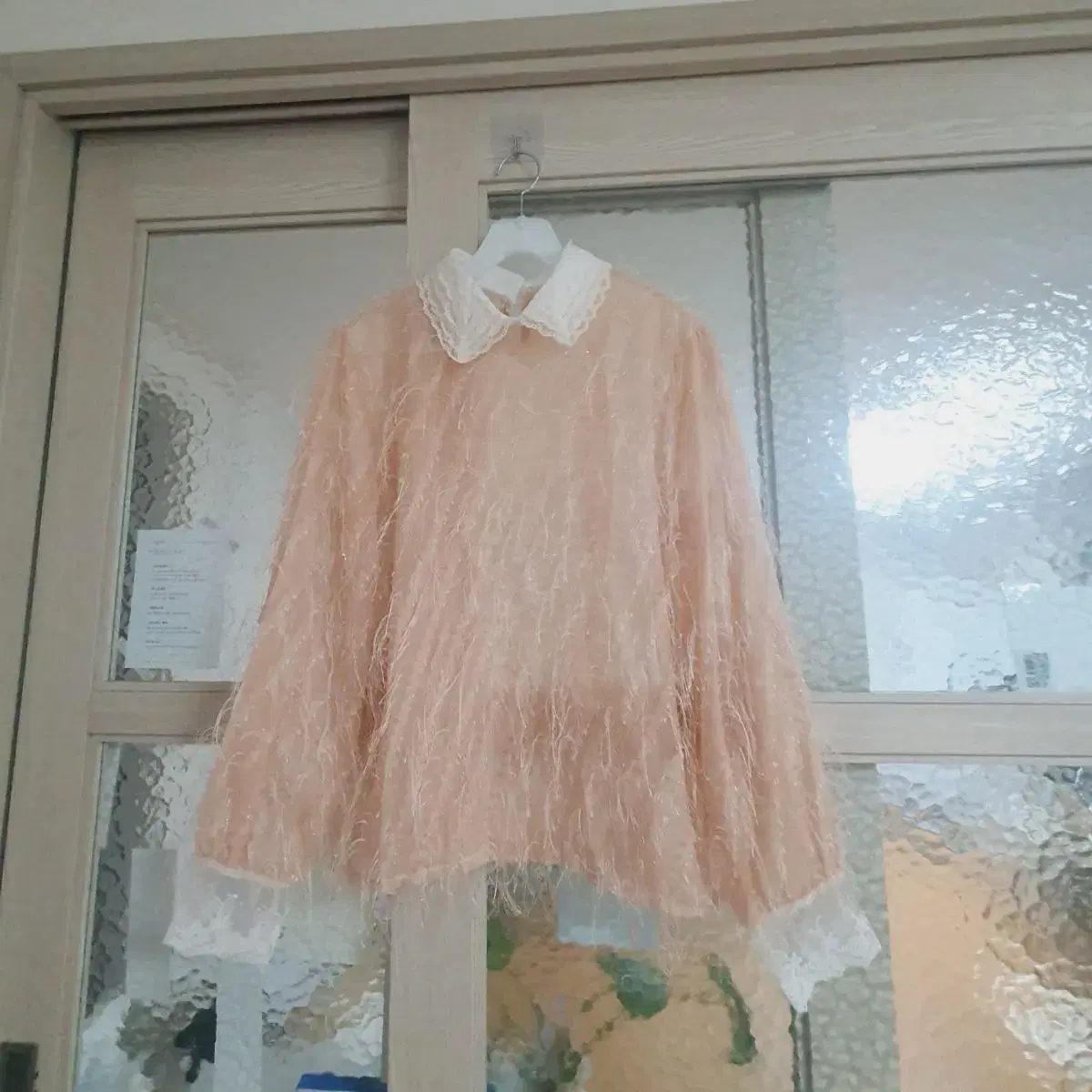 Light pink see-through fur blouse