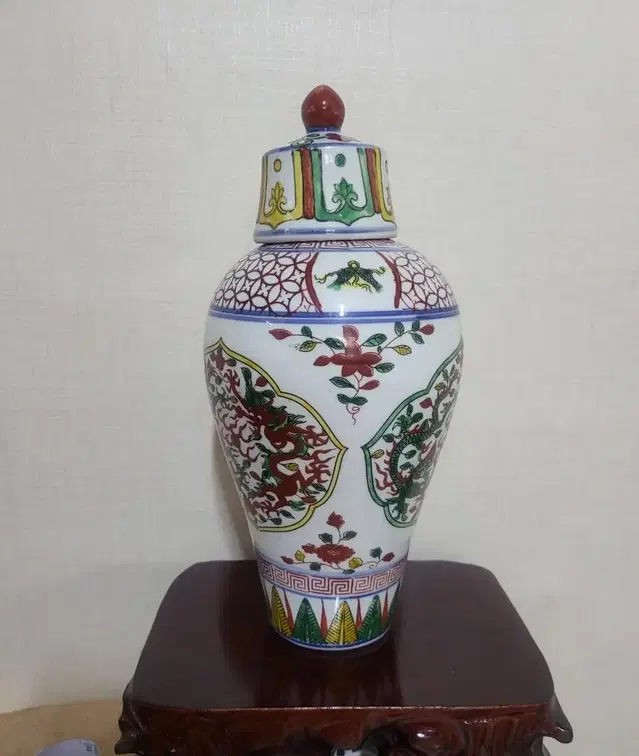 중국도자기,청화홍록채개광운용문매병,25.5cm