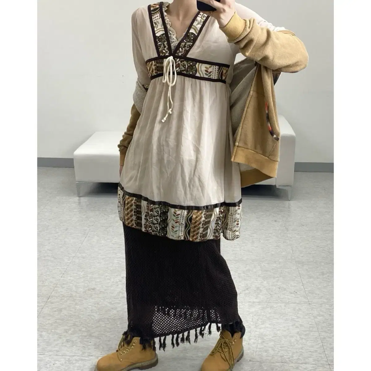 JapanVintage Bohemian Ethnic Hippie Western Mori Girl Suzuko Zigane Mini ONEPIECE