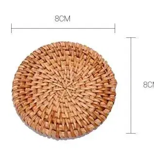 라탄 티코스터 원형 컵 받침대 8cm 세트 티코스터 6개 + 라탄통 1개