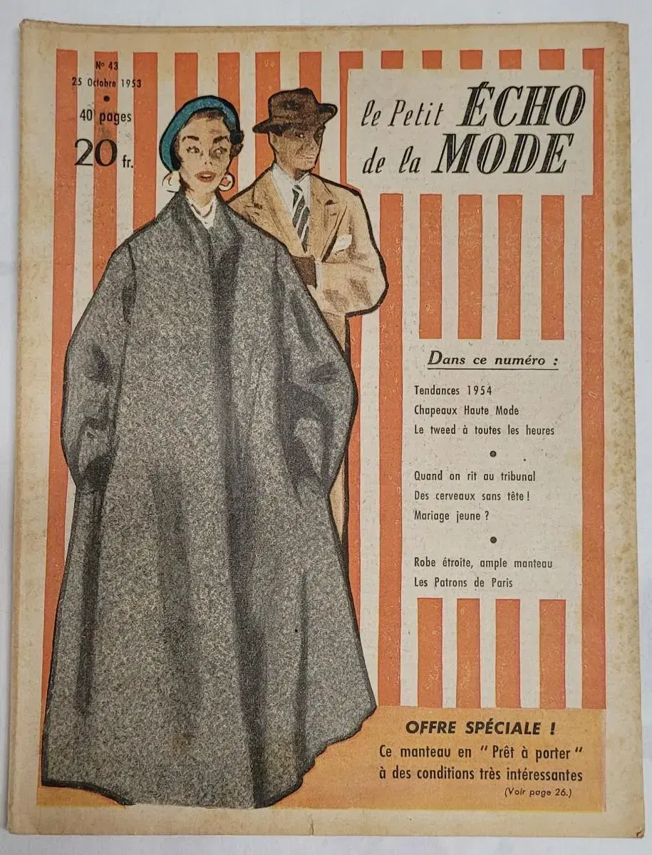 1953 French antique fashion magazine de la Mode