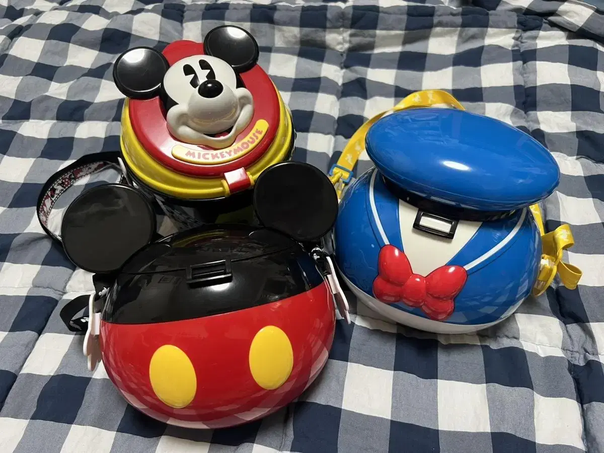 3 Tokyo Disney popcorn tins (2 Mickey Mouse, 1 Donald)