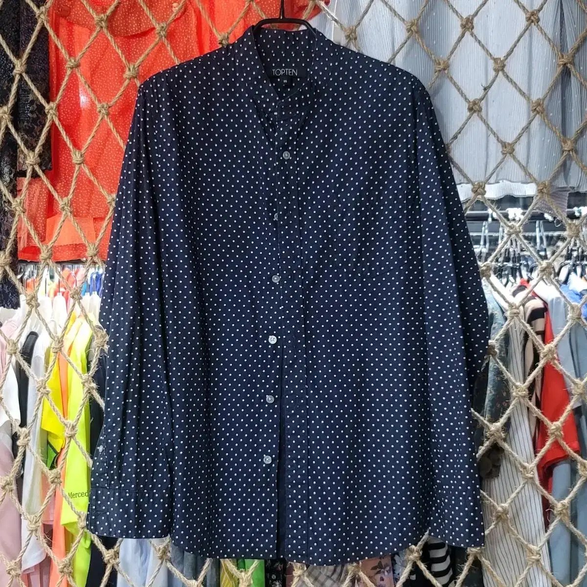 064)Unisex 95 size/ten dot polka dot cotton navy