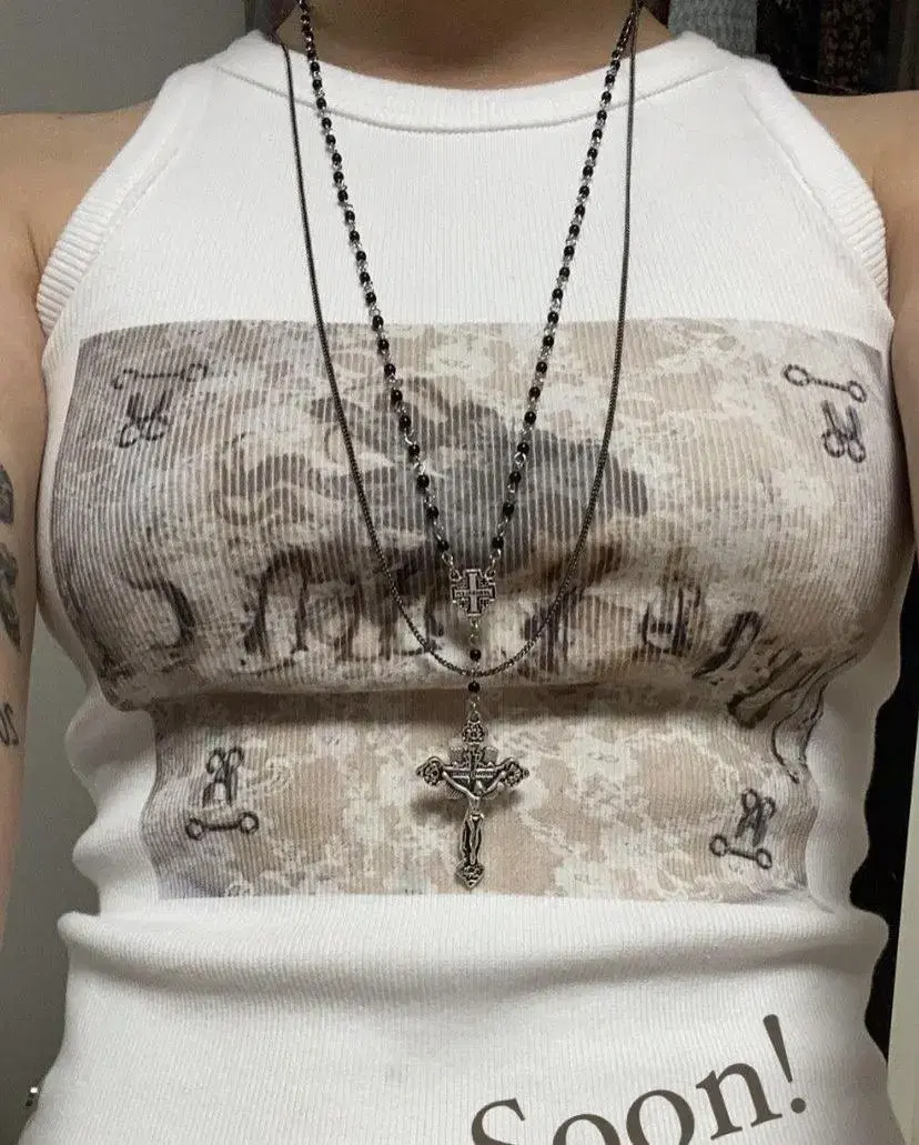 Vtg cross necklace 스컬프터604서비스오도어보헴서플노팔