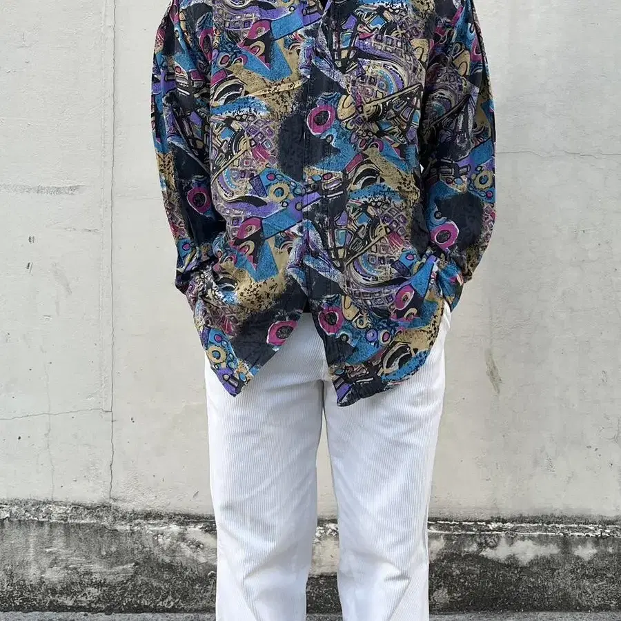 90s vintage silk abstract pattern shirts