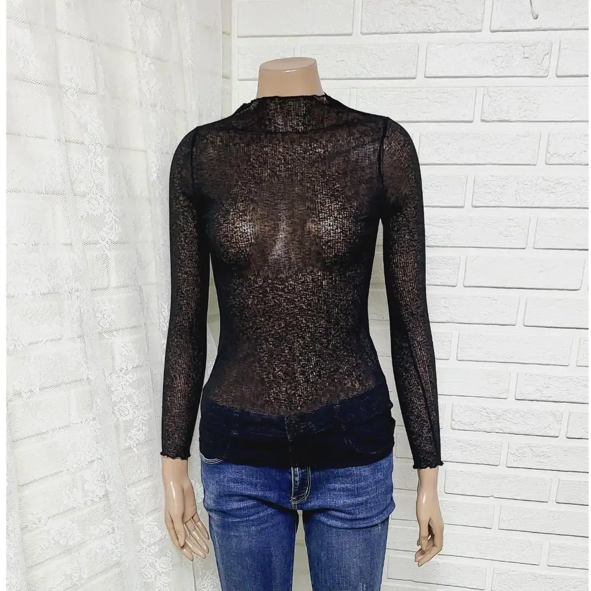 size S )) Tight Inner Black See-Through Blouse (B171)