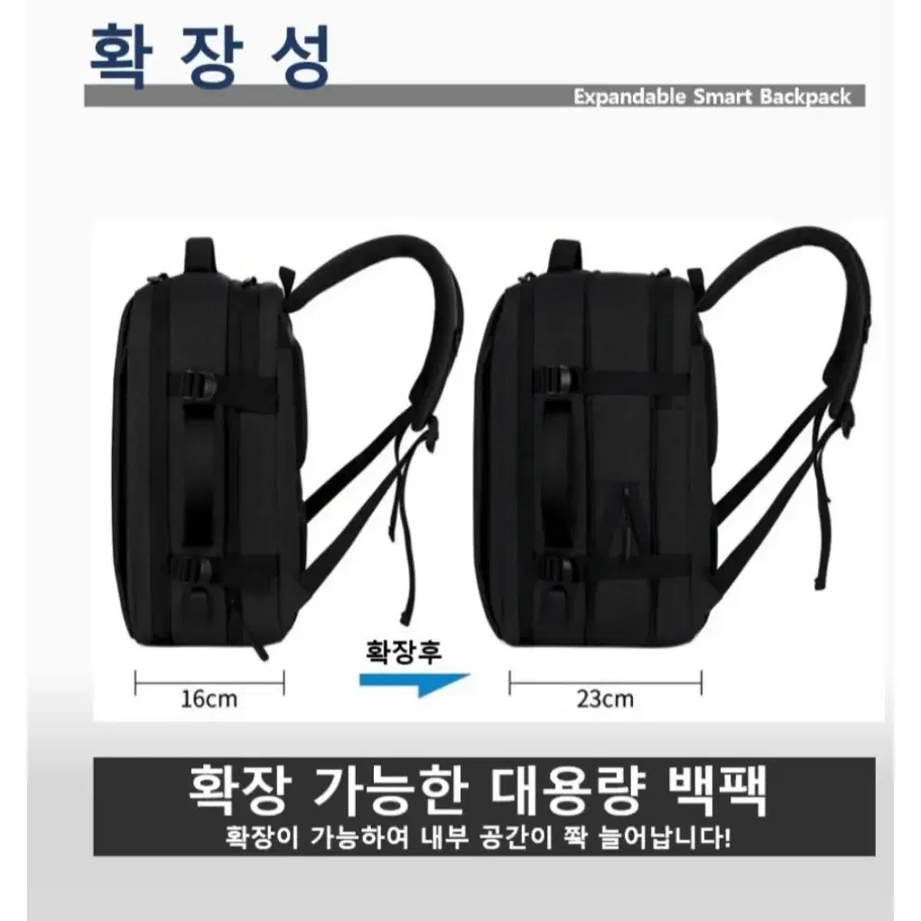 가격 할인 새제품 확장백팩 여행용백팩 남녀공용 블랙