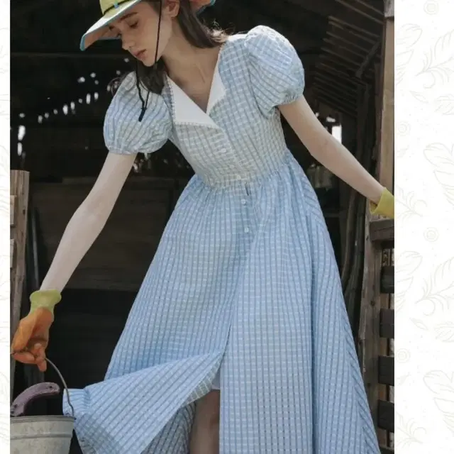 던드롭 원피스 Flat callor short puff longdress