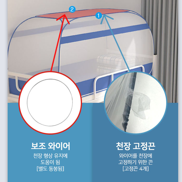 원터치 사각모기장 캠핑 텐트 슈퍼싱글 촘촘 육각망사 천장유지 범퍼 침대