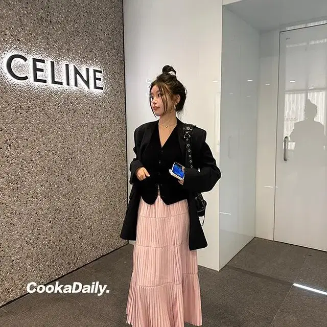 CookaDaily 쿠카데일리 플리츠 밴딩 롱스커트 (s사이즈) 그로브