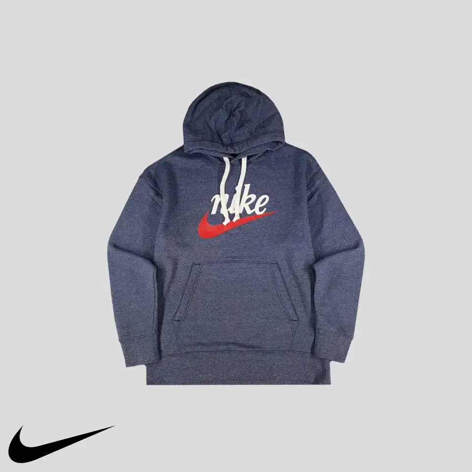 Nike Navy Red Swoosh Big Logo Printed Bokashi Cotton Blend Brushed Hoodie