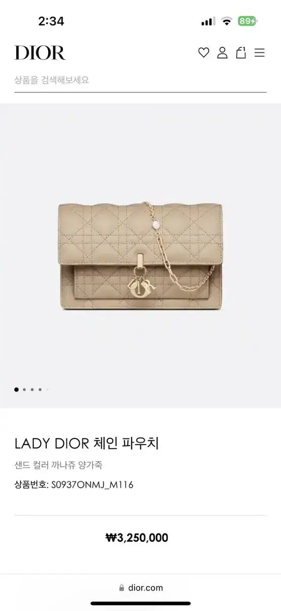 레이디 디올 체인 파우치 샌드