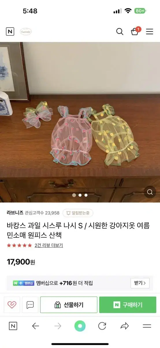 강아지 수박 파인애플 시스루 여름 나시