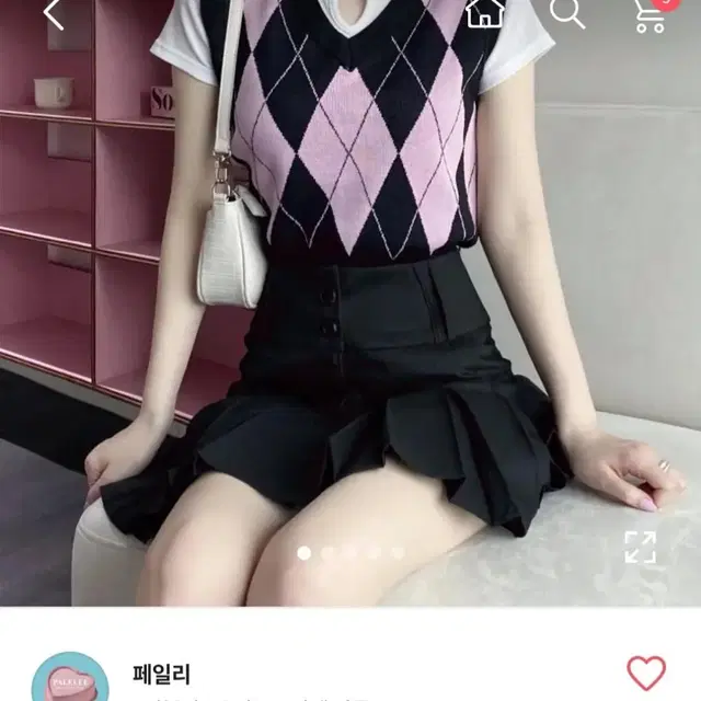 에이블리 아가일 패턴 조끼 핑크