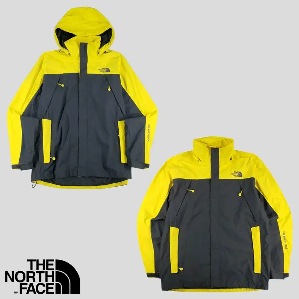 The North Face Charcoal Yellow Colorblocked Embroidered Hidden Hooded Windbreaker SI