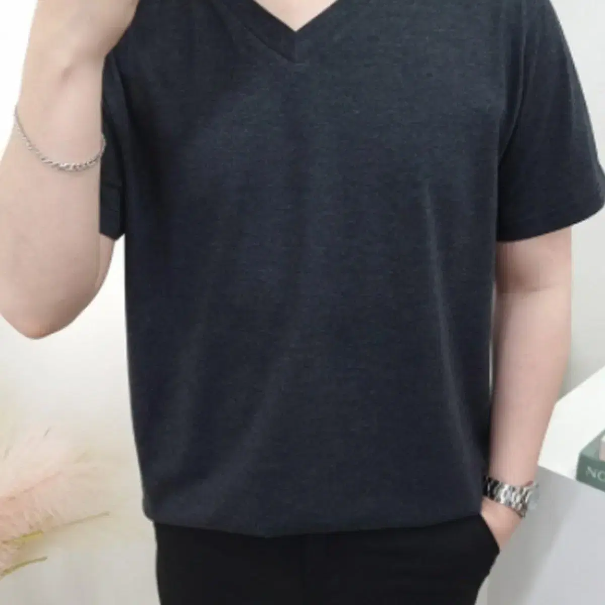 M~5XL 남녀공용 기본 무지 브이넥 보카시 반팔 빅사이즈 추가금