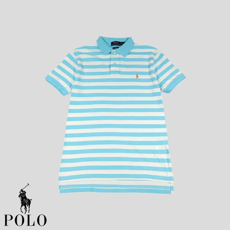 Polo Ralph Lauren Sky Blue White Orange Pony Stripe Cotton100 Custom Fit