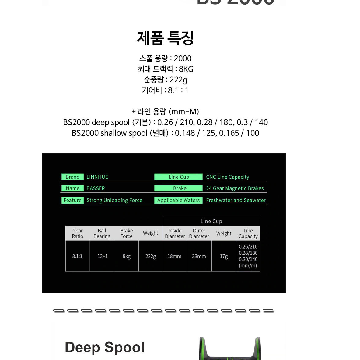 미사용) BS2000  드랙력 8KG 기어비 8.1 베이트릴 좌핸들