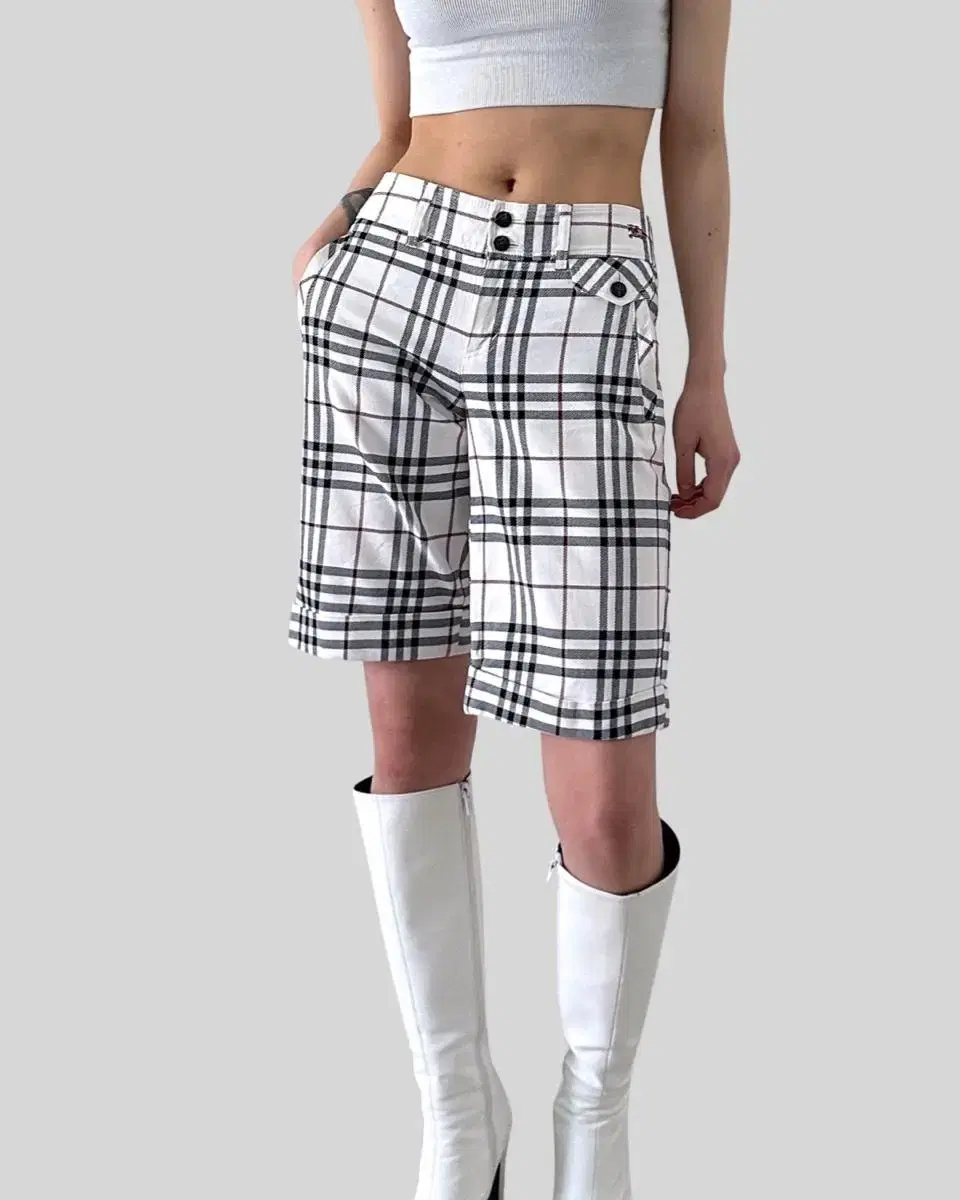 (BURBERRY)white nova checker pants