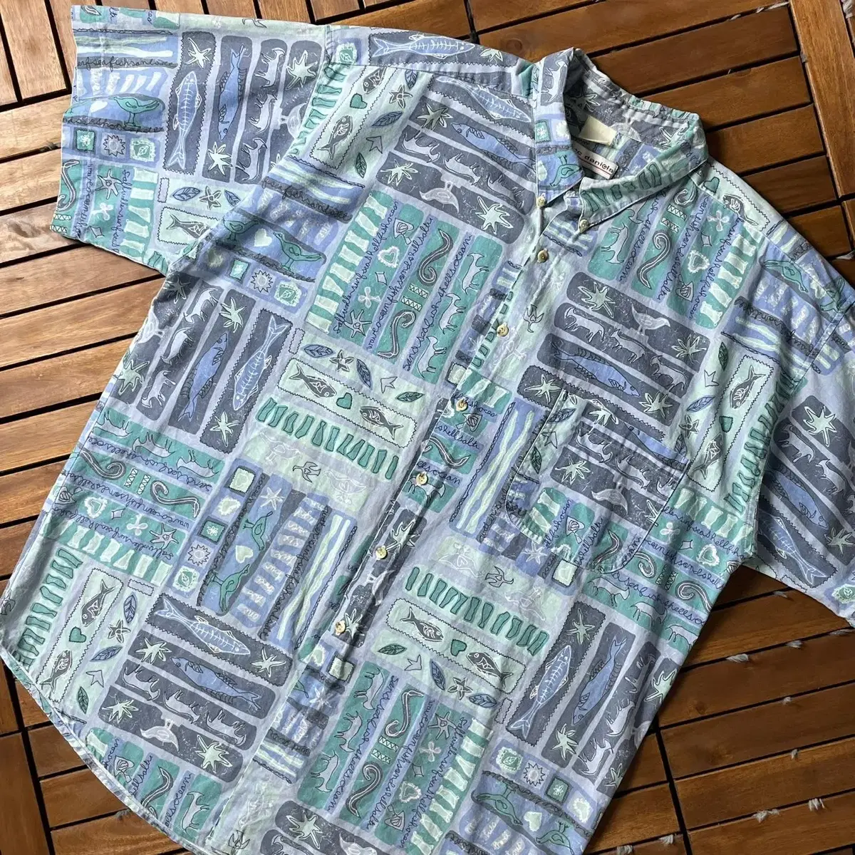 [XL]90's mark Daniels Fish Pattern Hawaiian Shirt