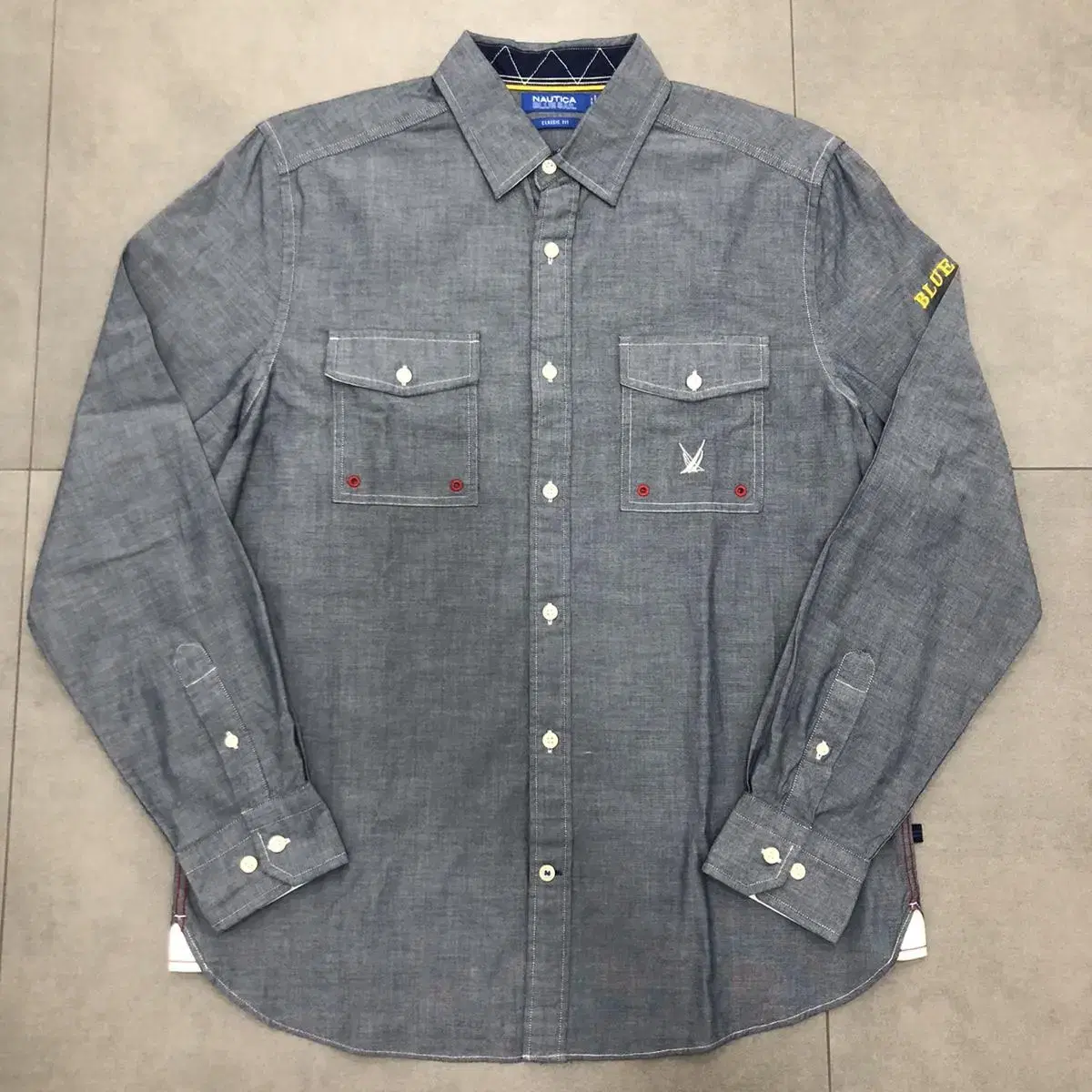 Nautica Bloo Sail Marine Patch Detail Pocket Shirt M