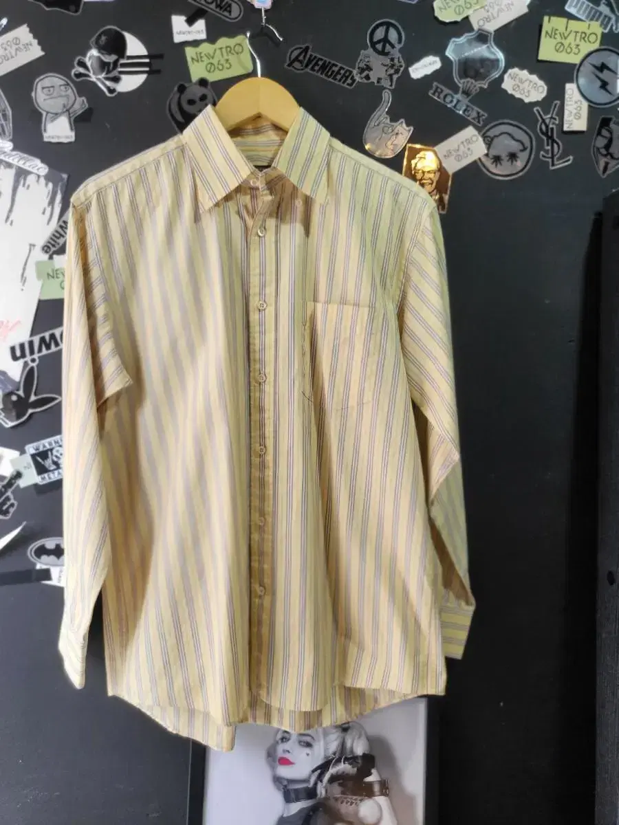 Burberry Shirt Long Sleeve Yellow Stripe L, 100