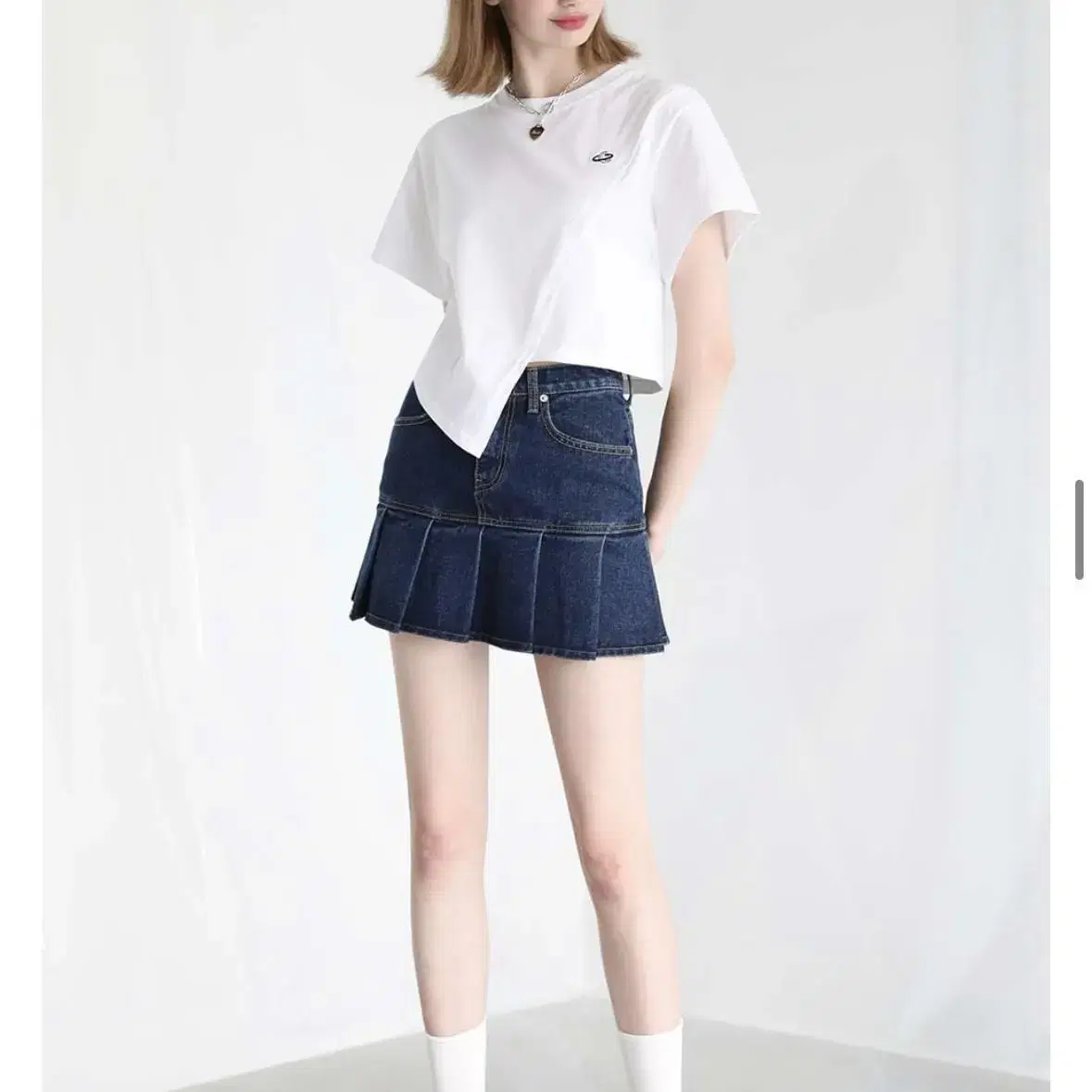 어반드레스 치마 PLEATS DENIM SKIRT DEEP BLUE