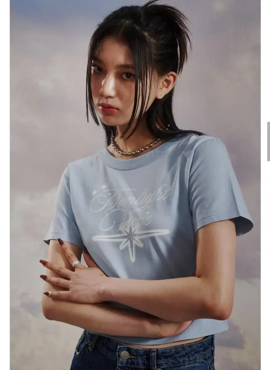 Not Known Cropped Tee Moonlight Ballet Top in SKY BLUE