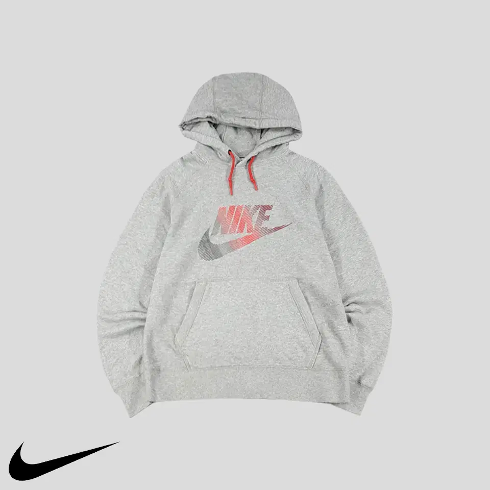 Nike Melange Gray Red Gradient Futura Logo 100% Cotton Sweat Hoodie T-Shirt