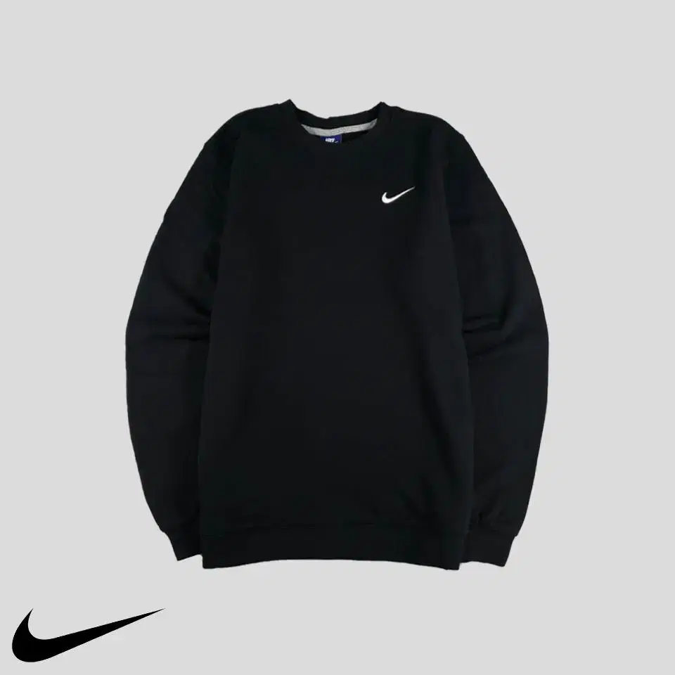 Nike Black and White Swoosh Cotton Blend Sweat Man-to-man T-shirt L