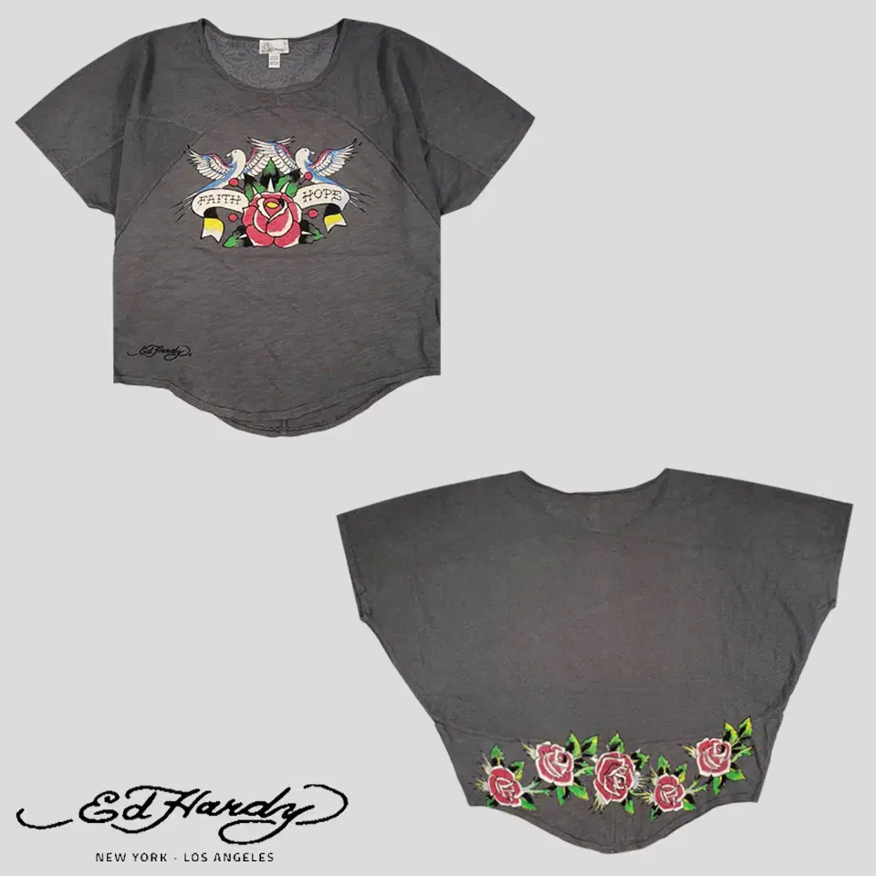 ED HARDY edhardy gray pigeon rose y2k punk rock chic dolman oh