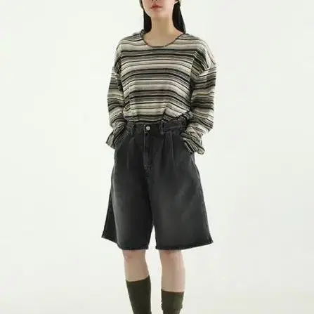 Linen mixed stripe tee