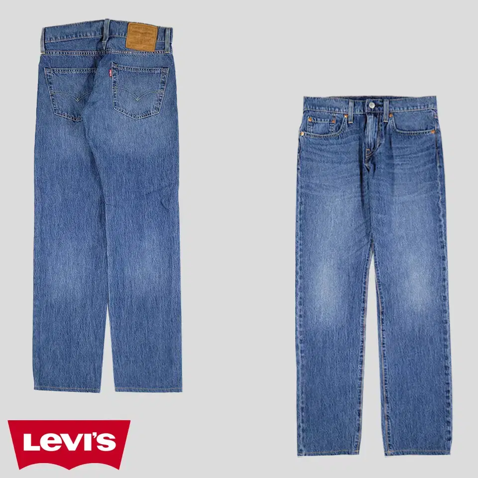 Levi's Premium 502 Medium Blue Wash Cool Jin Big E Slim Straight Fit Jeans Denim