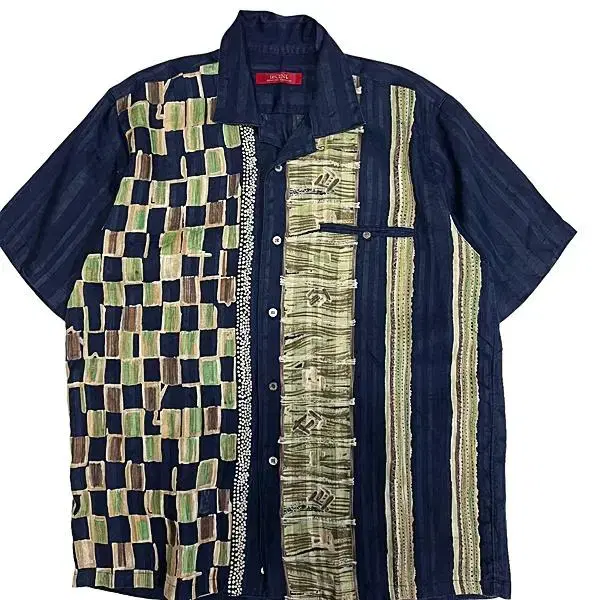 Lecent Ethnic pattern ma100 short sleeve linen shirt(L)