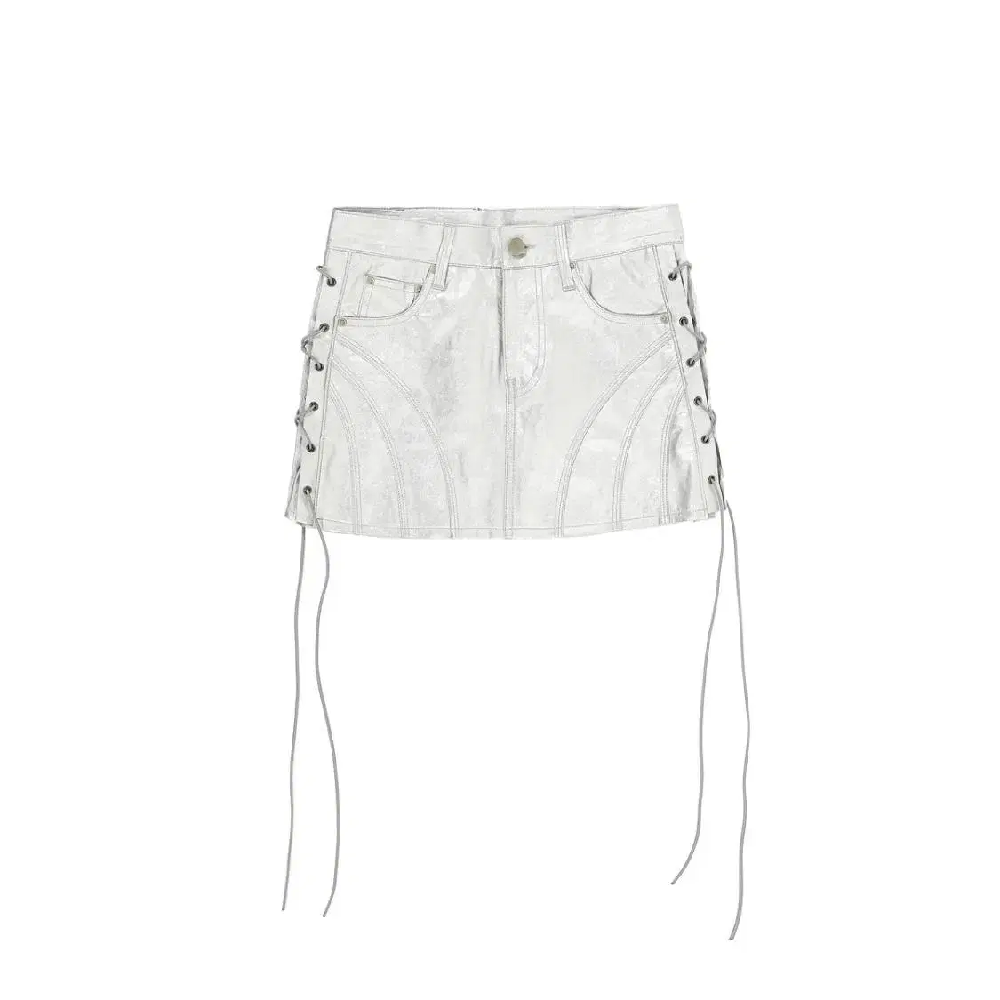 EYELET LEATHER SKIRT (SILVER)