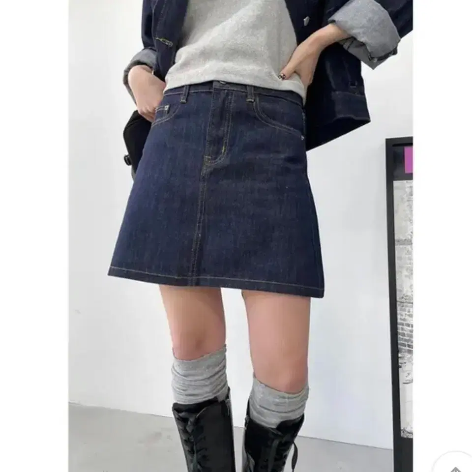 (새상품)아쿠비클럽 indigo denim skirts/s 애니원모어