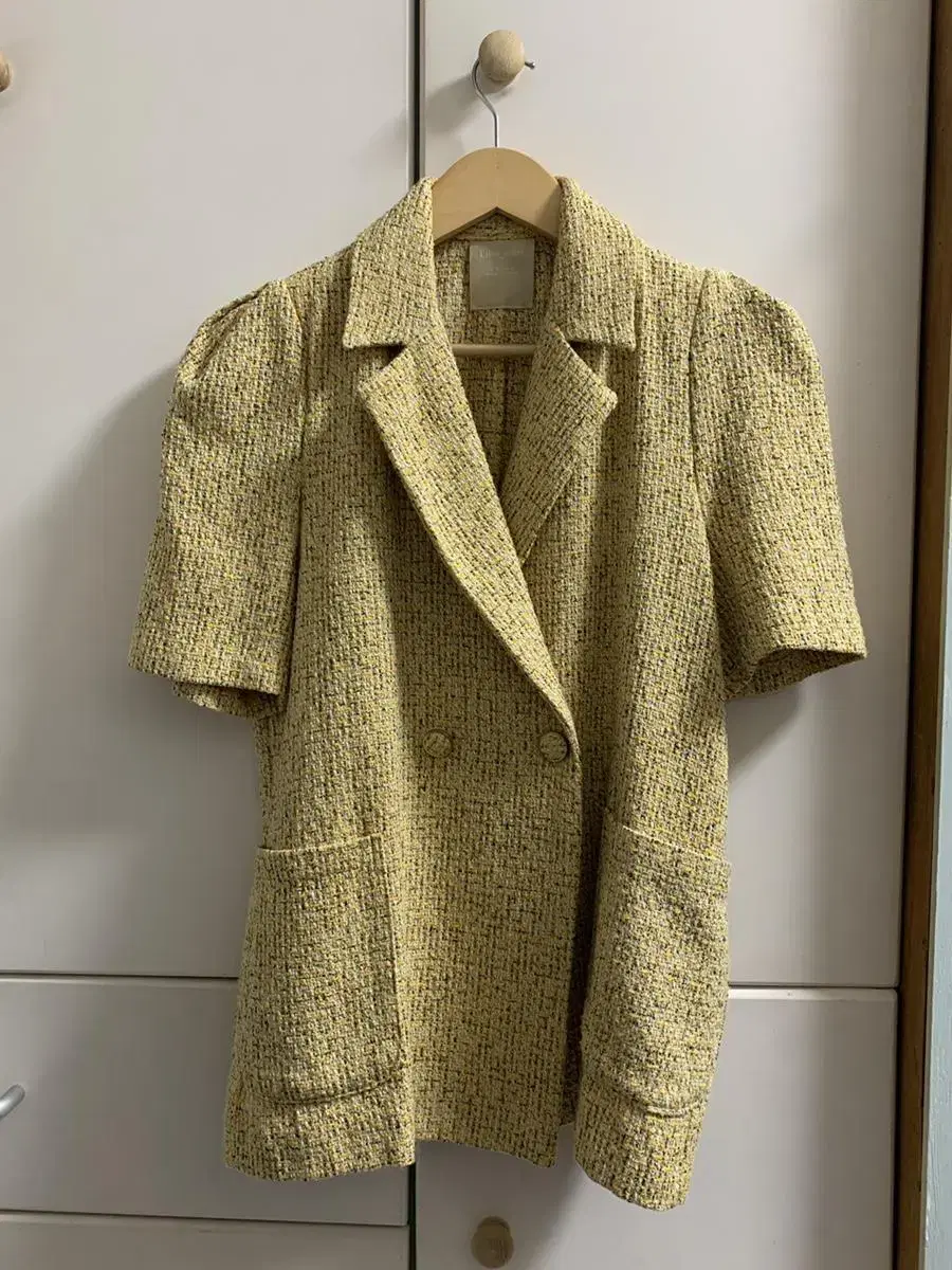 [MooBae] Yel Yellow Tweed Short Sleeve Jacket