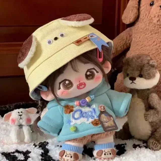 20cm 인형 강아지 후드+젖소 니트