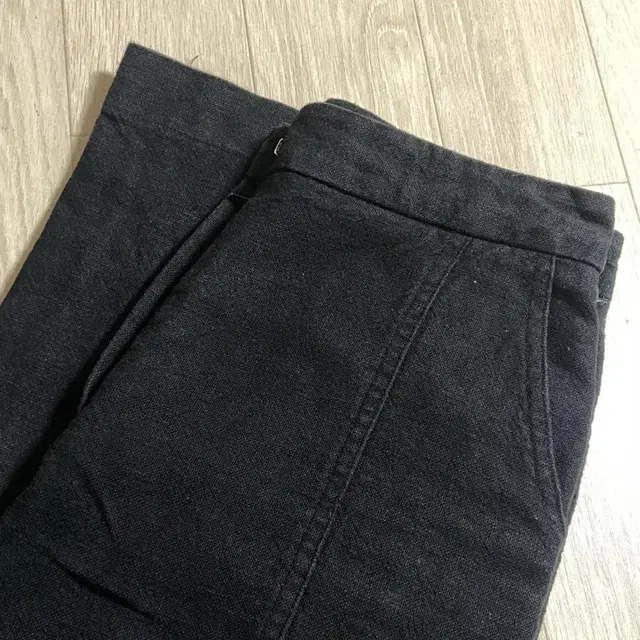 coated linen straight pants (black)