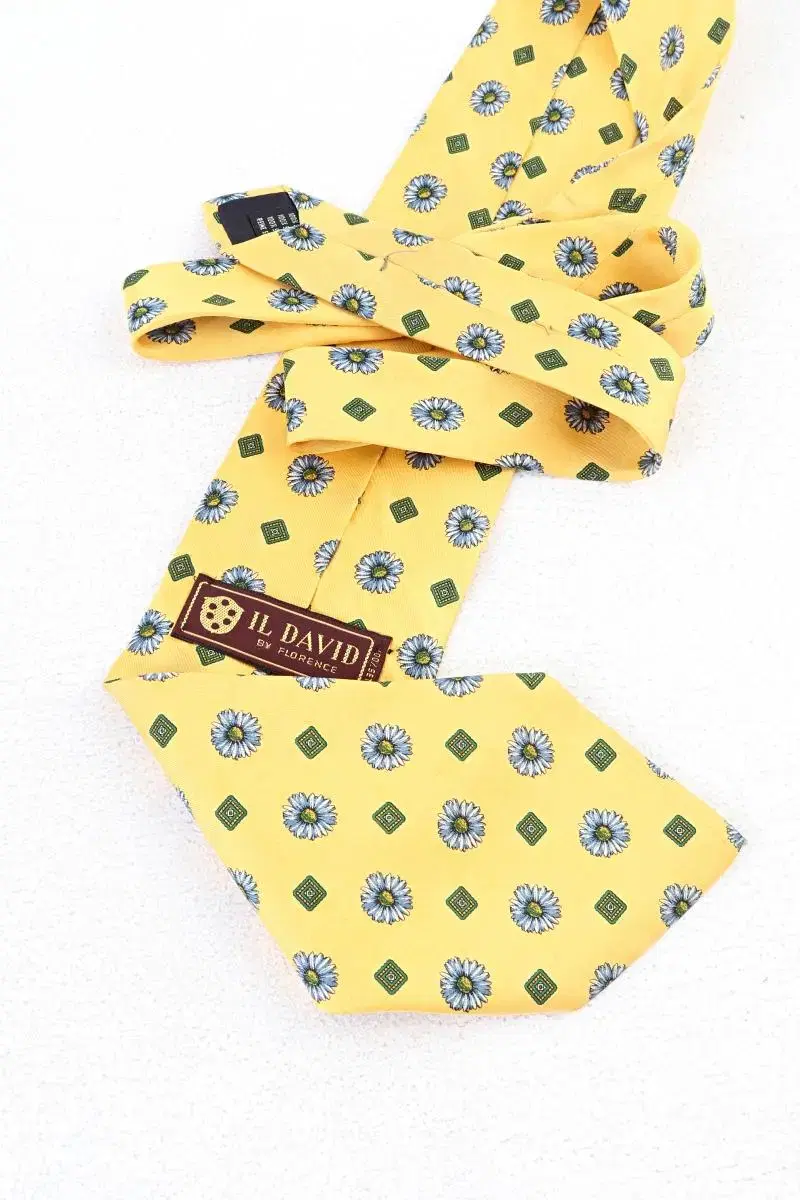 (9) Vintage silk necktie yellow flower patterned flower Italian product ACC ION