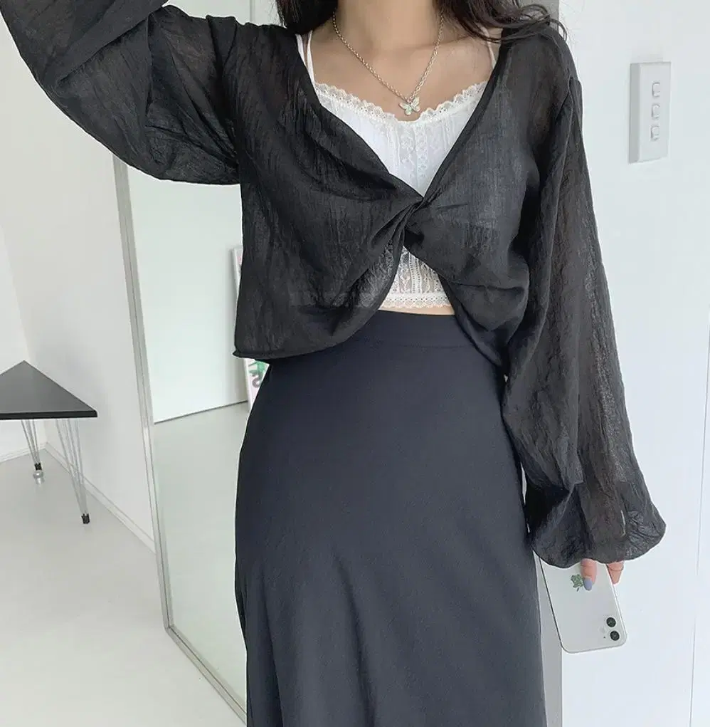 Black see-through twist blouse