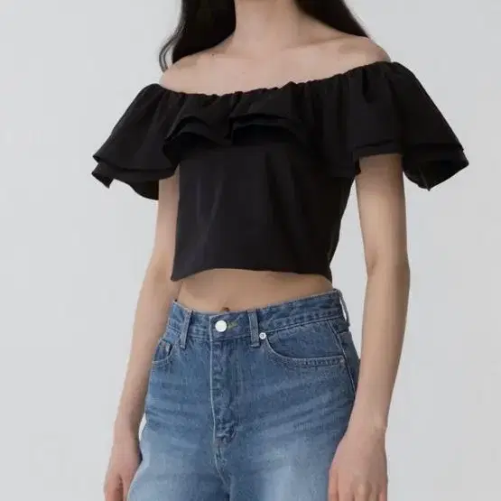 콤스튜디오 co ruffle crop blouse -S-  (navy)