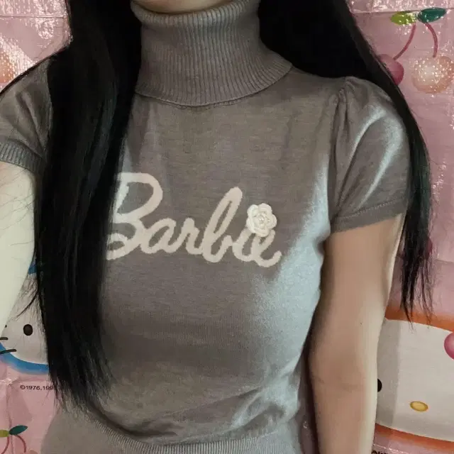 Barbie 바비 로고 터틀넥 니트 그레이 빈티지