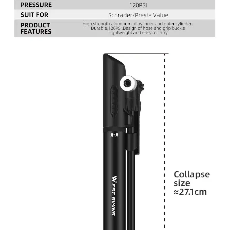 웨스트바이킹 휴대용 자전거 펌프 공기주입기 YP1149