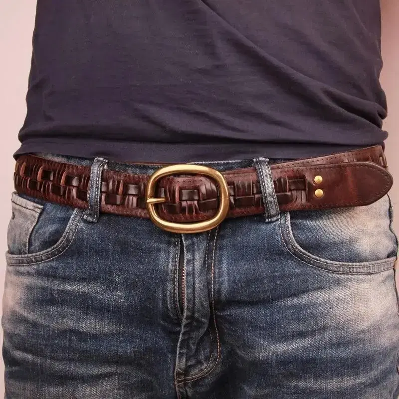 Vintage Casual Jeans Genuine Leather Buckle Belt